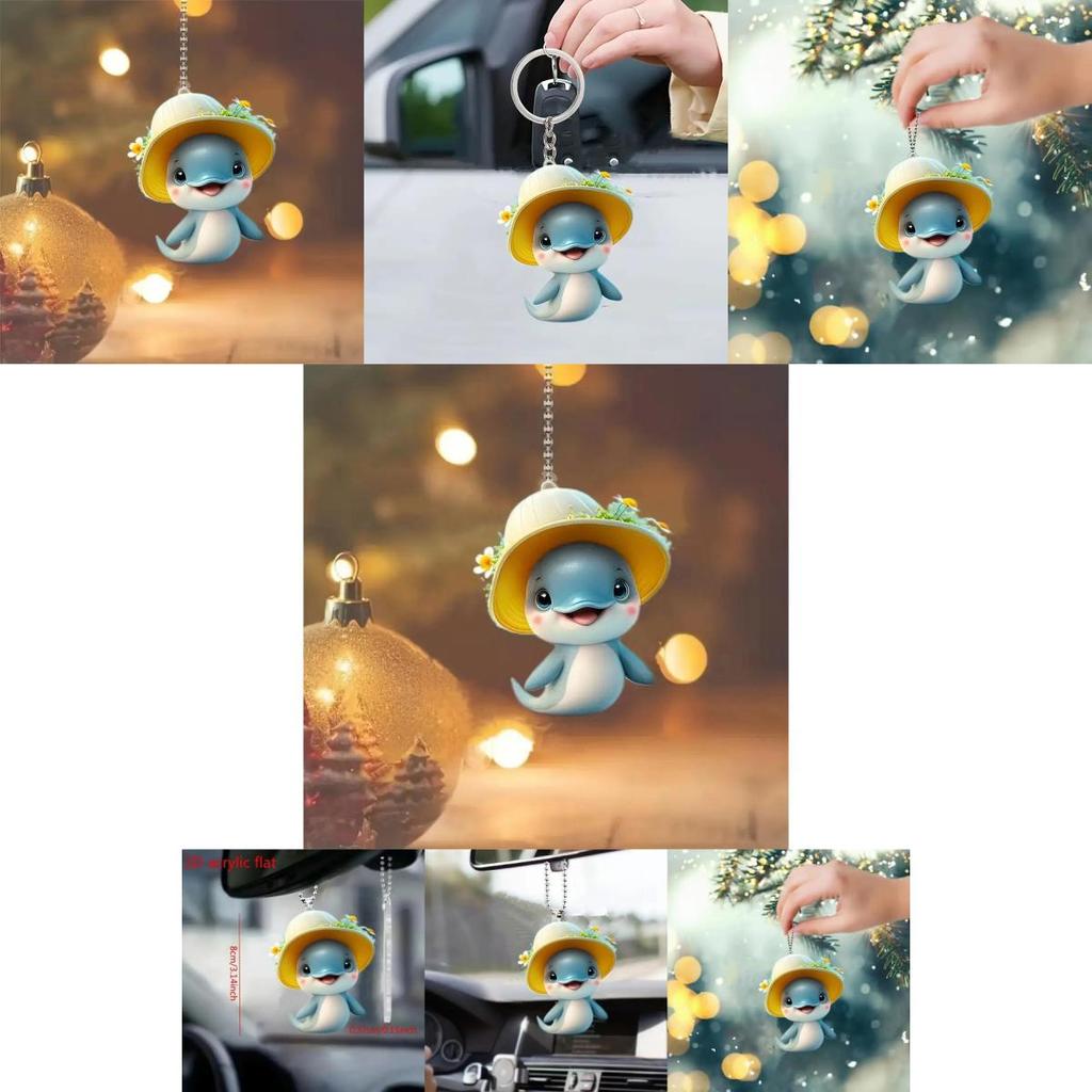 Fun And Playful Acrylic Dolphin Hanging Ornament Unique Cartoon Style Car Accessory