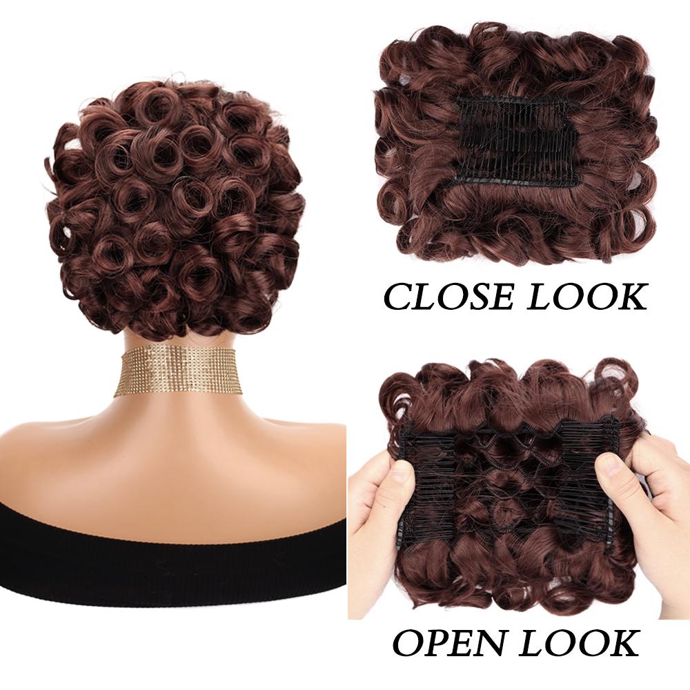 MISS WIG Synthetic Short Messy Curly Bun Hair Extension Easy Stretch Hair Combs Clip In Hair Extension Scrunchie Chignon Tray Ponytail Hairpieces