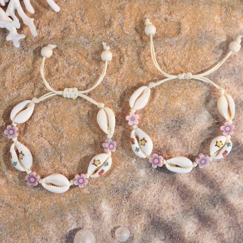 1011 Ocean Resort Wind Starfish Shell Bracelet, Daisy Rainbow Print Hand Rope Tide