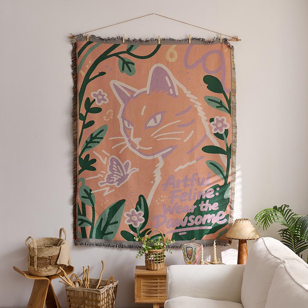 Retro Star and Moon Cloud Scene Hanging Cloth Art Style Fabric Hanging Painting Homestay Wall Decoration Background Cloth Cotton Yarn Fringed Tapestry