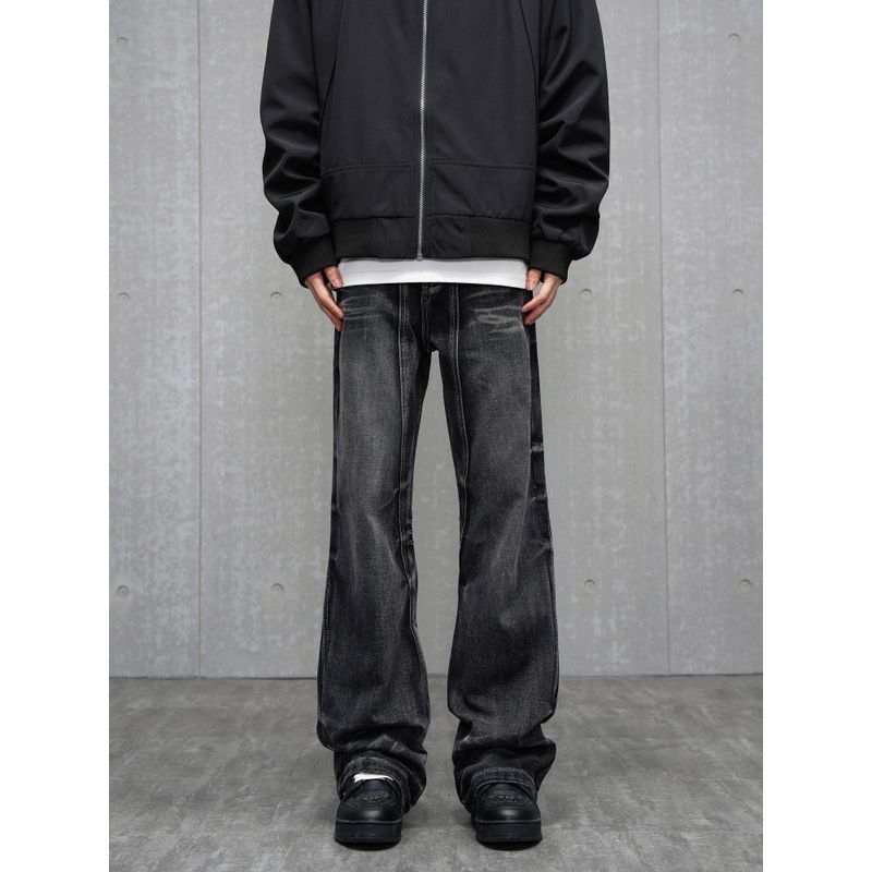 Gofb American-Style Patchwork Deconstructed Design Jeans for Men and Women, Trendy Flared Casual Drape Hip-Hop Pants