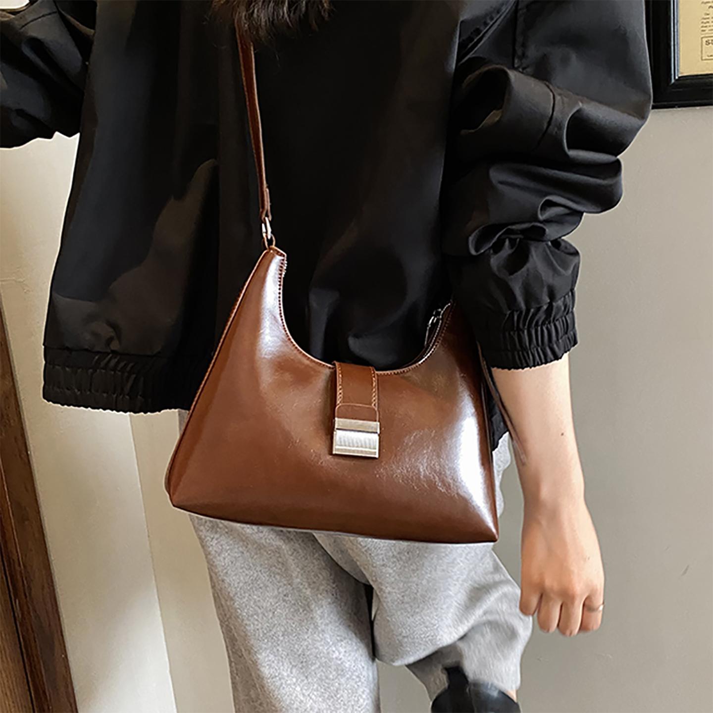 

Vintage Oil Wax Leather Underarm Bag for Wedding Elegant Women s Party One Shoulder Bag Temperament Versatile Red PU Handbags (20cm<Max Length<30cm) коричневый
