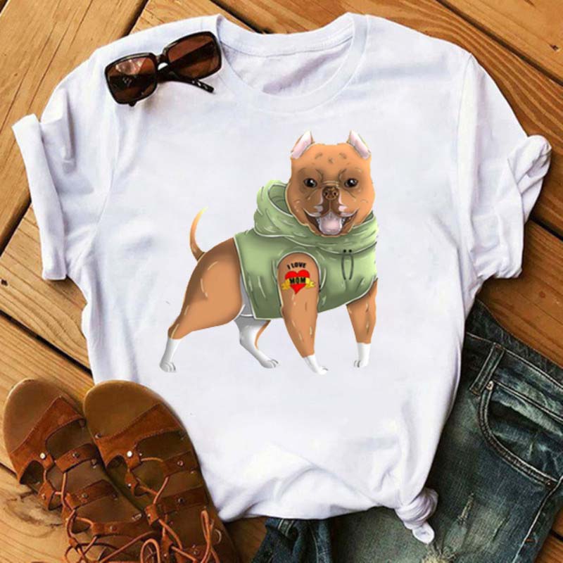 I Love Mom Print Damen T-Shirt Lustige Hundedruck Tops Harajuku Hunde-T-Shirt Sommer Kurzarm Graphic Tee Damen Kleidung