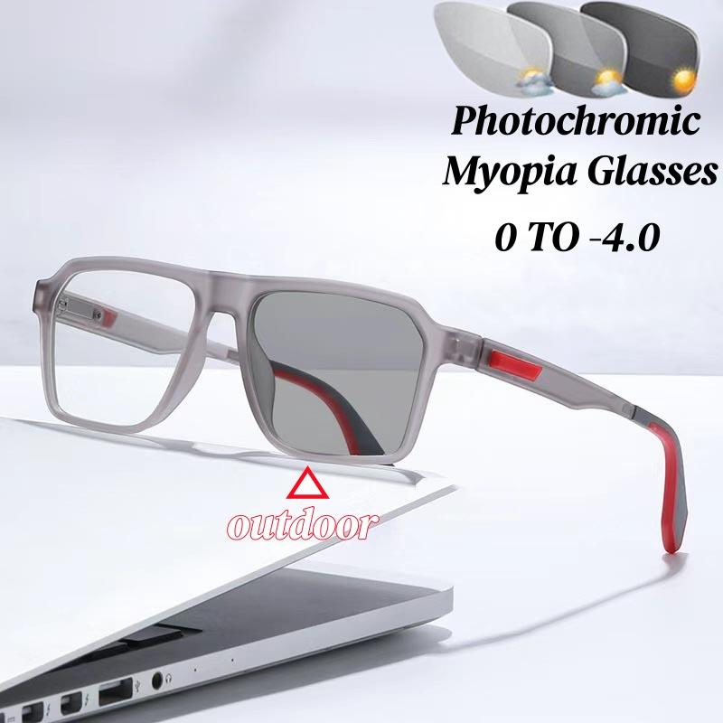 Sports Oversize Photochromic Myopia Glasses Trendy Square Color Changing Sunglasses for Men Women Fashion Near Sight Eyewear