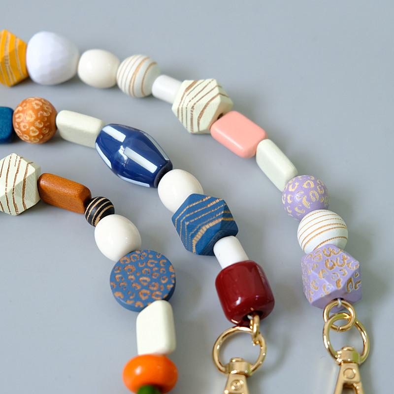 Nowa torebka damska akcesoria kolorowe drewniane koraliki z żywicy część ręcznie wykonana opaska na nadgarstek etui na telefon pasek kobiety wymiana torby łańcuszek z uchwytem