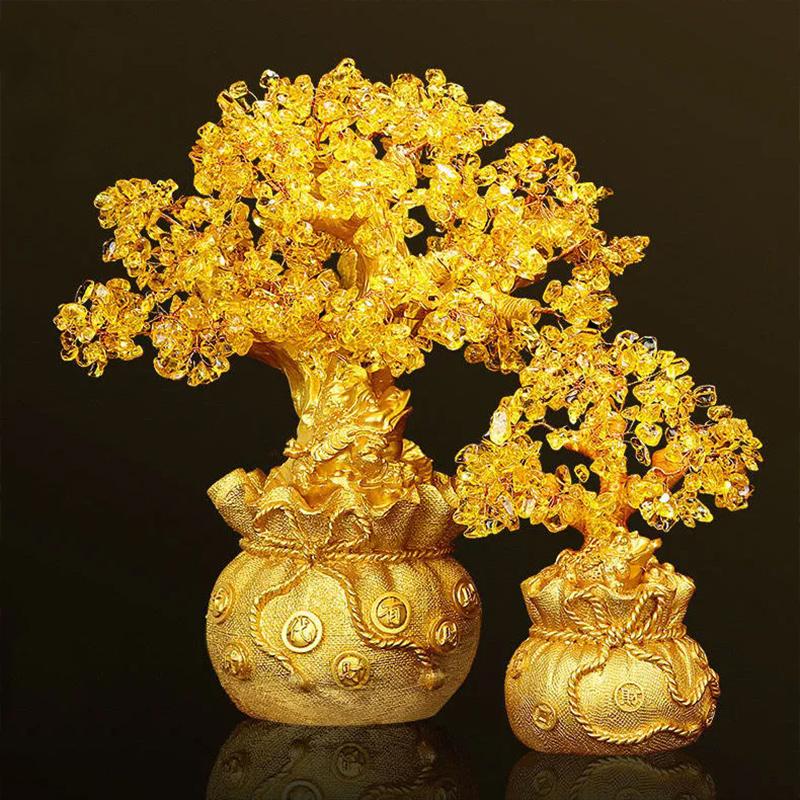 Goldener Glücksbaum Chinesischer Barren Kristall Glücksbaum Ornament Reichtumsornament Heim Büro Tischdekoration Tischplattenhandwerk