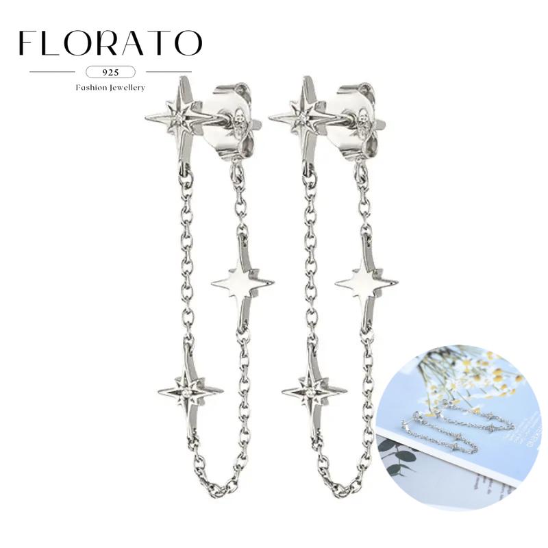 925 Sterling Silver Needle Eight-pointed star/star White Zircon Chain Earrings For Women Tassel Earrings Fashion Party Jewelry