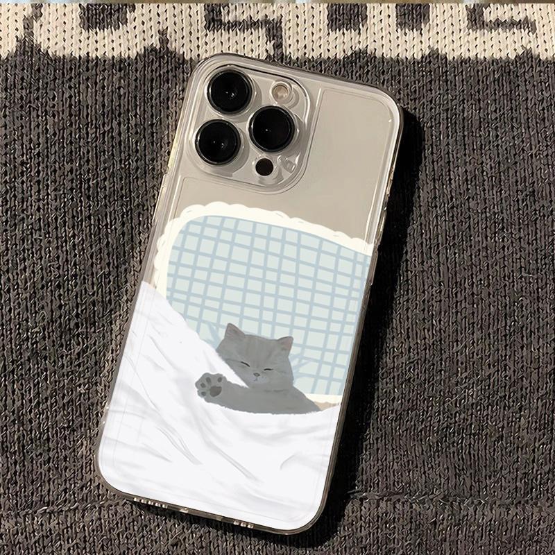 

Sleeping Puppy and Cat in Bed Pattern Phone Case for iPhone 17 16 15 14 13 12 11 16E Series Pro Max Plus iphone 16 Pro