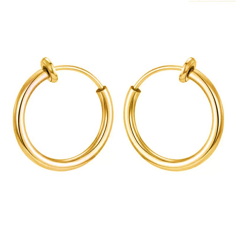 18K Stainless Steel Unisex Ear Clips for Non-Pierced Ears, Hip Hop Style Titanium Steel Hoop Earrings