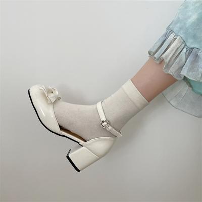 Spring Autumn Women's White Mary Jane Shoes Fashion Shallow Round Toe Mid Heel Shoes Ladies Elegant Outdoor Single Pumps Shoes