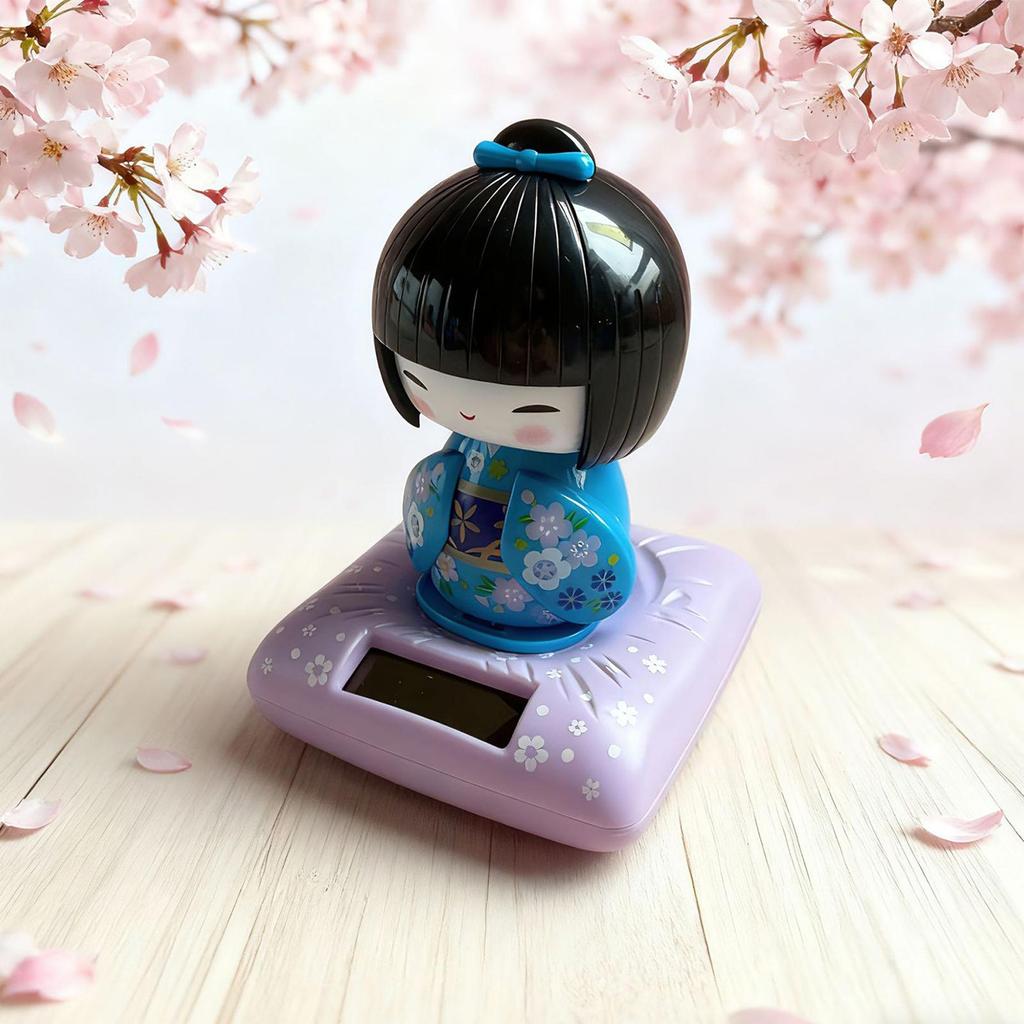 Solar Dashboard Figures Kimono Doll Vehicle Decoration Shaking Head Dashboard Doll for Drivers Collectors Daily Commuting Road