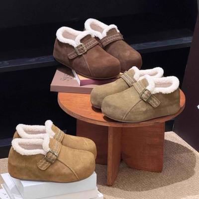 Chaussures plates rétro à talon compensé intérieur et en velours pour femmes, automne et hiver, nouvelles, polyvalentes, paresseuses, à enfiler, type bonnet.