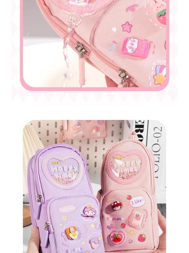 Three-Layer Large-Capacity Cartoon Pencil Case for Primary School Girls - Cute and Simple Design