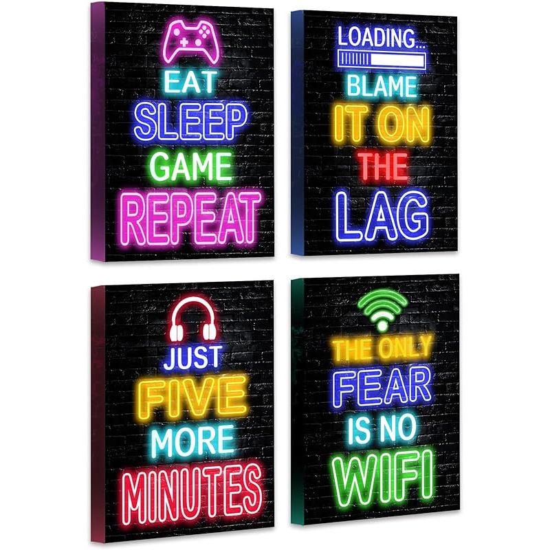 Drsoum Video Game Room Decor for Boys - Gaming Wall Art - Neon Gaming Room Decor - Game Poster FRAMED 8 x10  - Gamer Wall Decor - Teenage Boy Room 8x10inch-4pcs