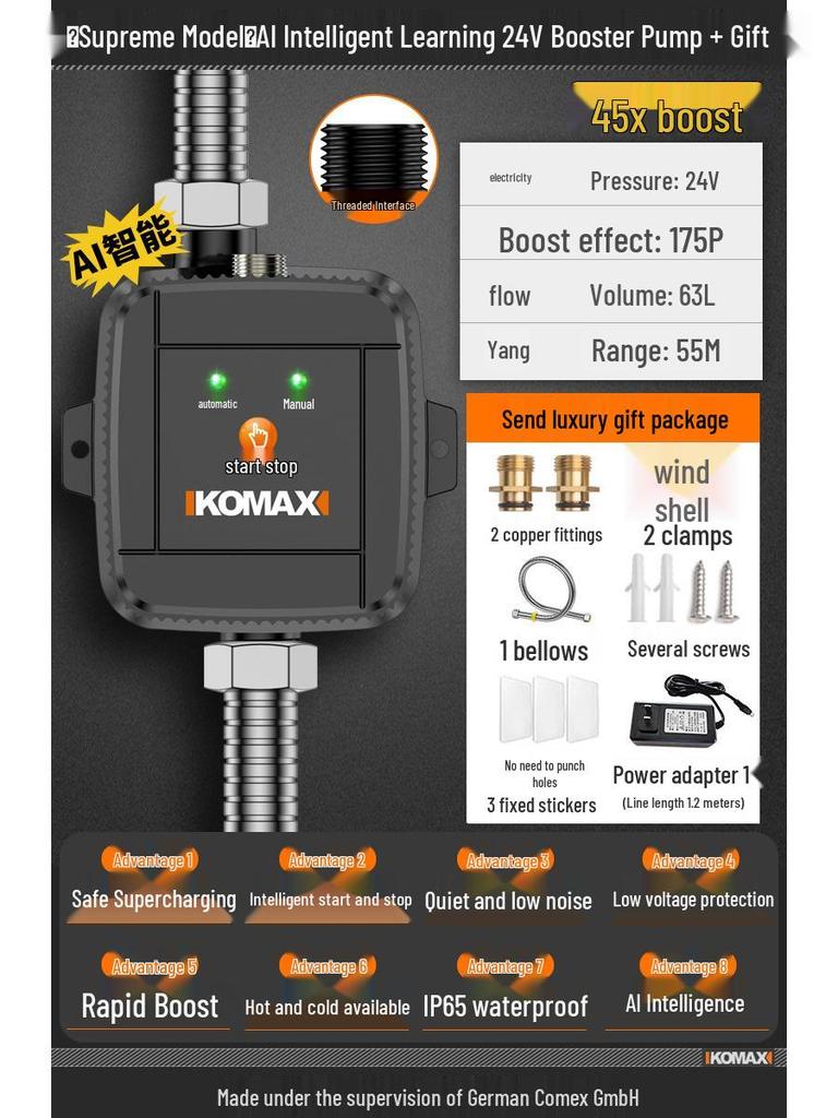 Automatische geräuschlose Druckerhöhungspumpe für Haushaltswasserhahn und Solarwarmwasserbereiter