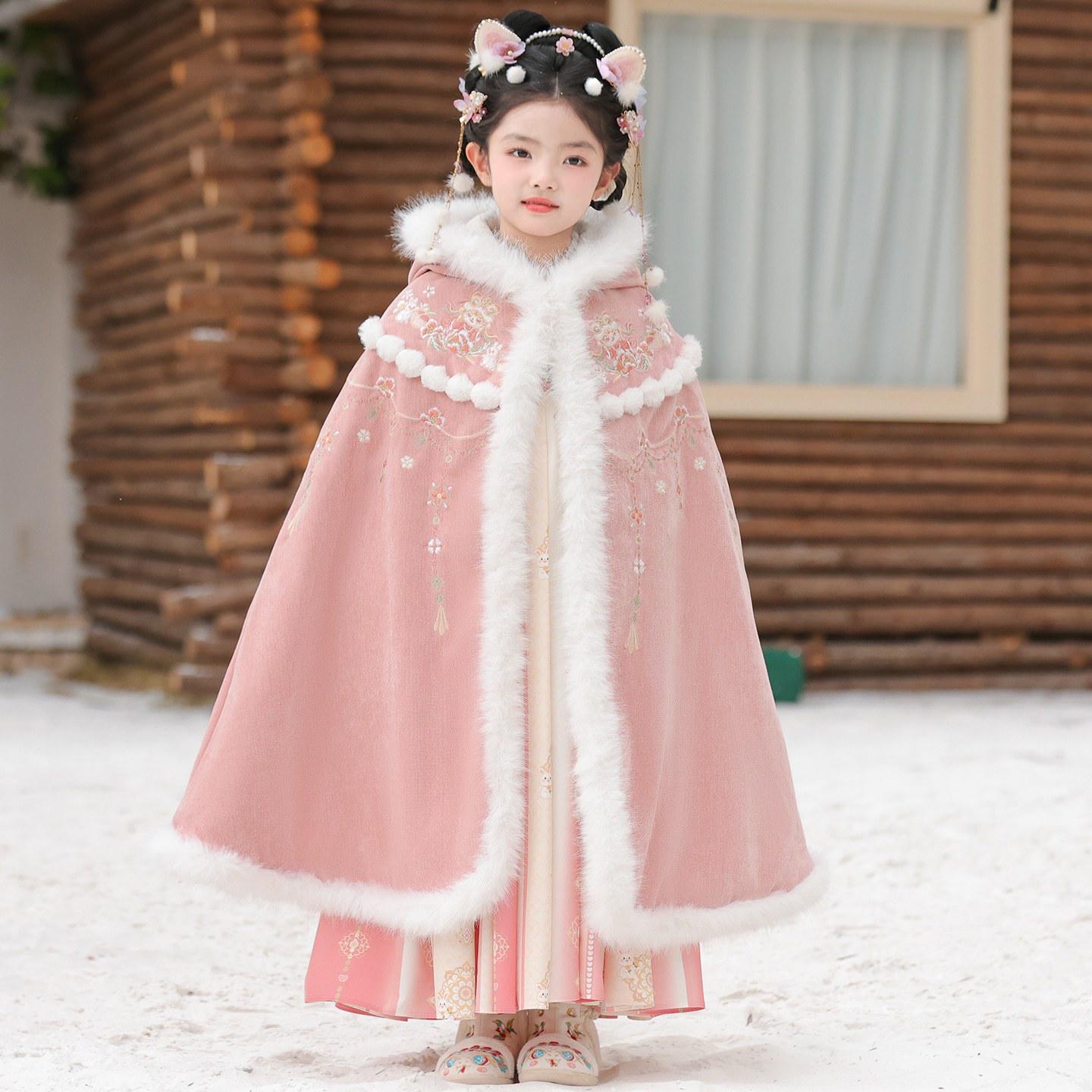 

Hanfu Children s Velvet Tang Suit: Winter Greeting Dress for Girls - National Style New Year Outfit 140