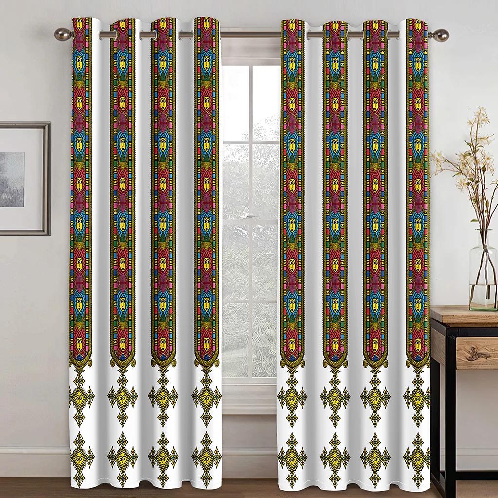 Ethiopian Ethnic Special Decoration Thin Fabric Curtain for Living Room Bedroom Curtain 3D Print Luxury Window Treatment Drapes