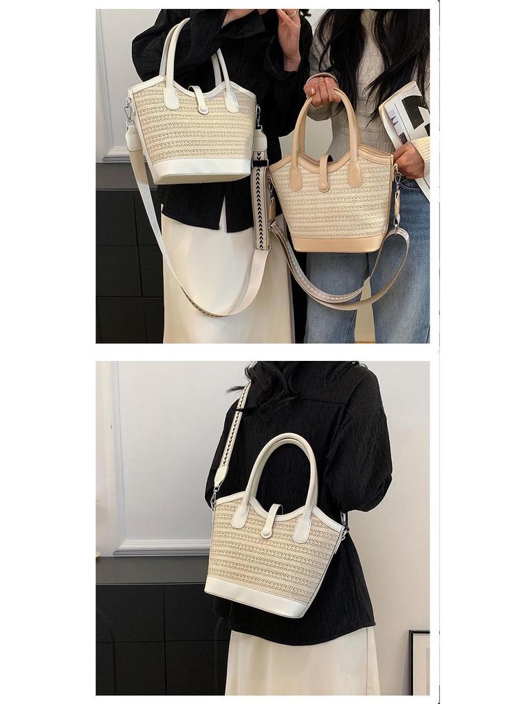 2025 Women's Large Capacity Summer Straw Bucket Shoulder Bag - Versatile Niche Design Tote