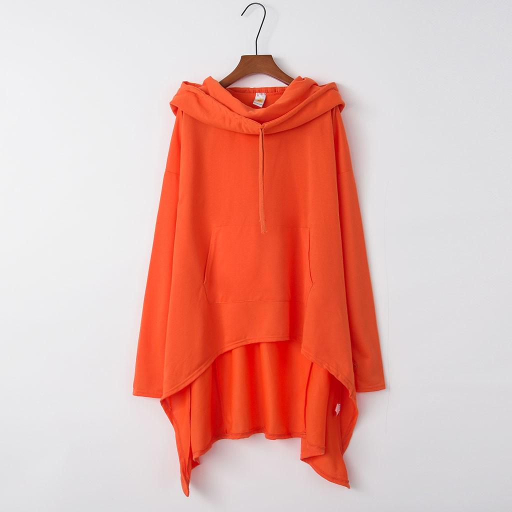 Spring Autumn Solid Color Hooded Irregular Loose Pocket Hoodie