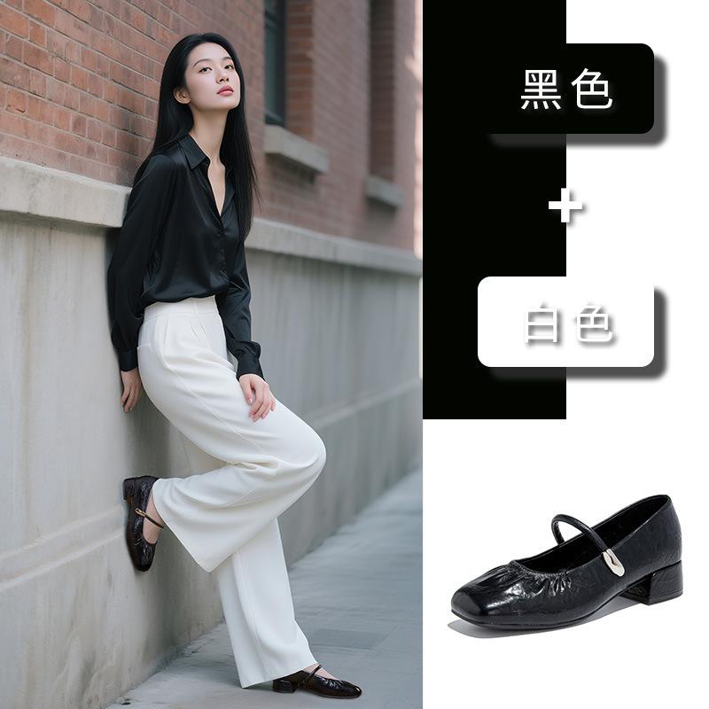 First layer sheepskin insole Mary Jane shoes women's 2025 autumn new pleated fashion single shoes women's casual ballet women's shoes