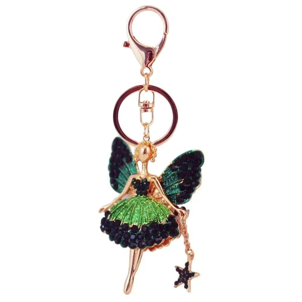 

Металлический брелок для ключей в виде балерины, изысканное кольцо для ключей от машины, модная подвеска для девочки со стразами, декор для рюкзака Style A Green