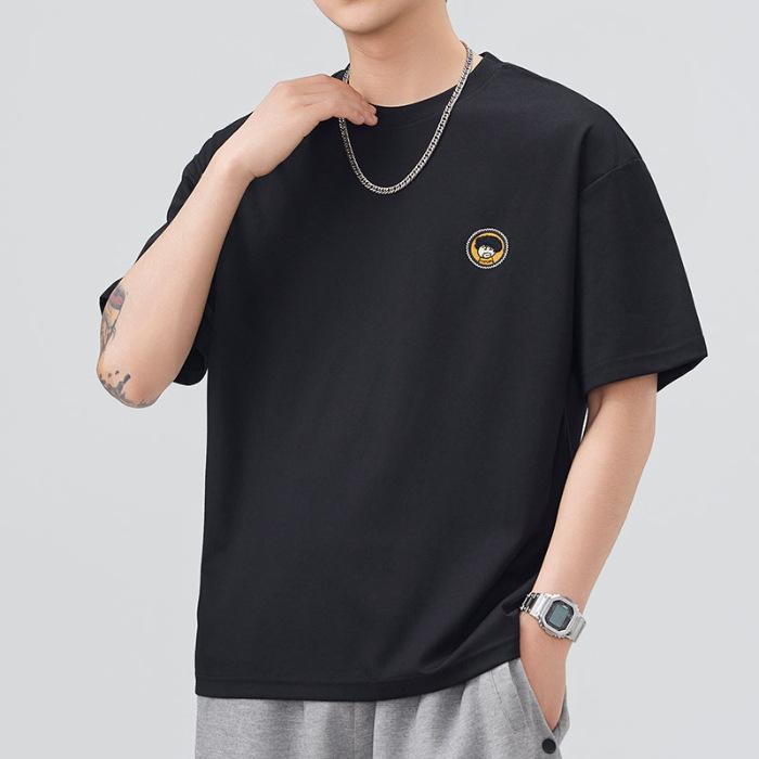 Summer American Heavy Craftsman Short Sleeve Men's Embroidered Round Neck Loose T-shirt Short T-shirt