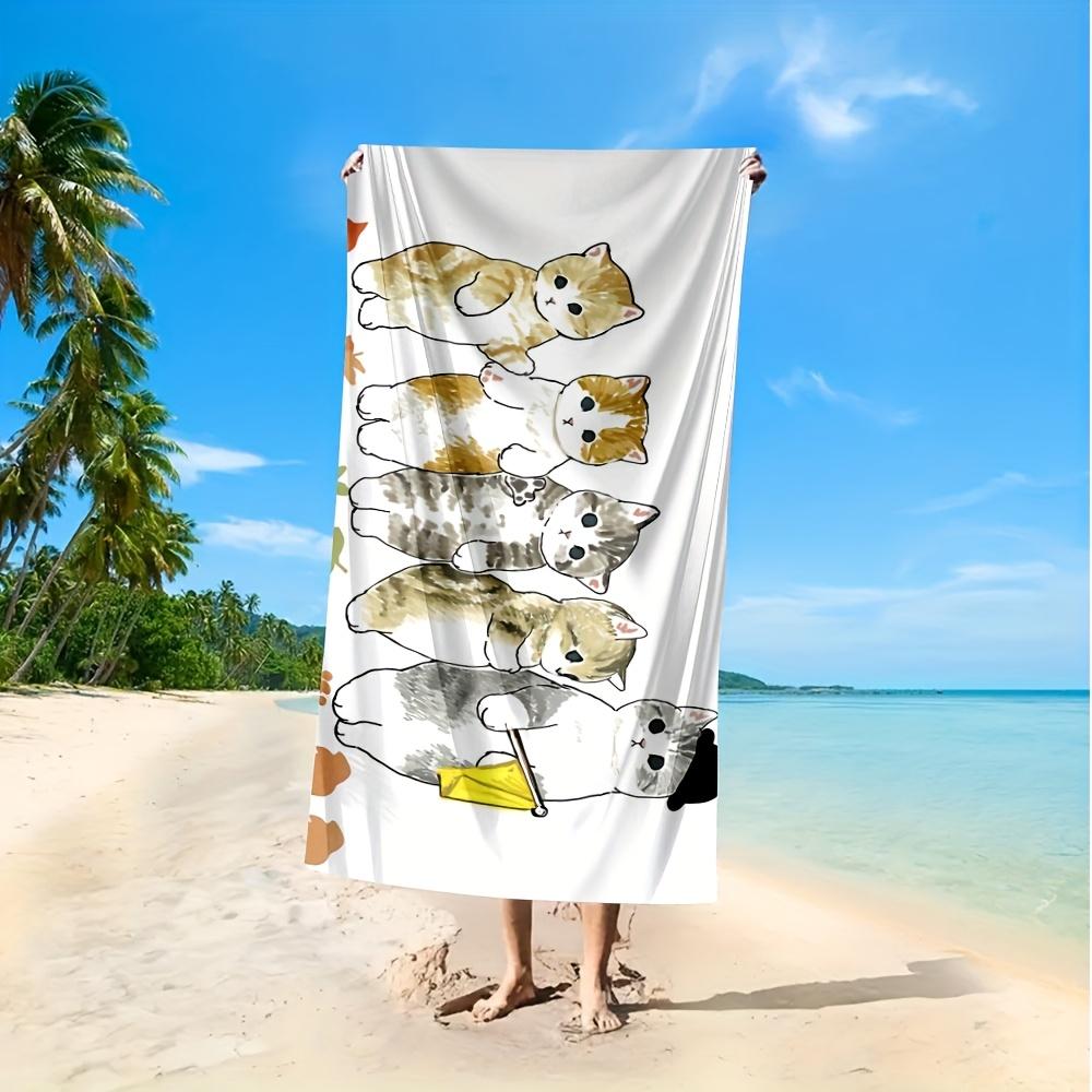 1pc Cute Anime Mofusands Print Beach Towel - Soft Absorbent Microfiber, Lightweight Quick-Dry with Vibrant Cartoon Cat Design
