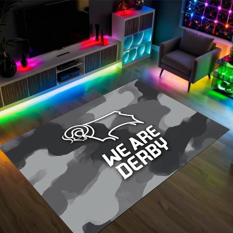 Derby County Football Design Crystal Velvet Carpet Cozy Non?Slip Printed Rug For Bedroom Living Room Entrance