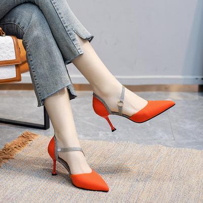 Mix Color Ankle Strap High Heels Shoes Women Pu Leather Thin Heeled Pumps Woman 2025 New Shining Patchwork Party Shoes