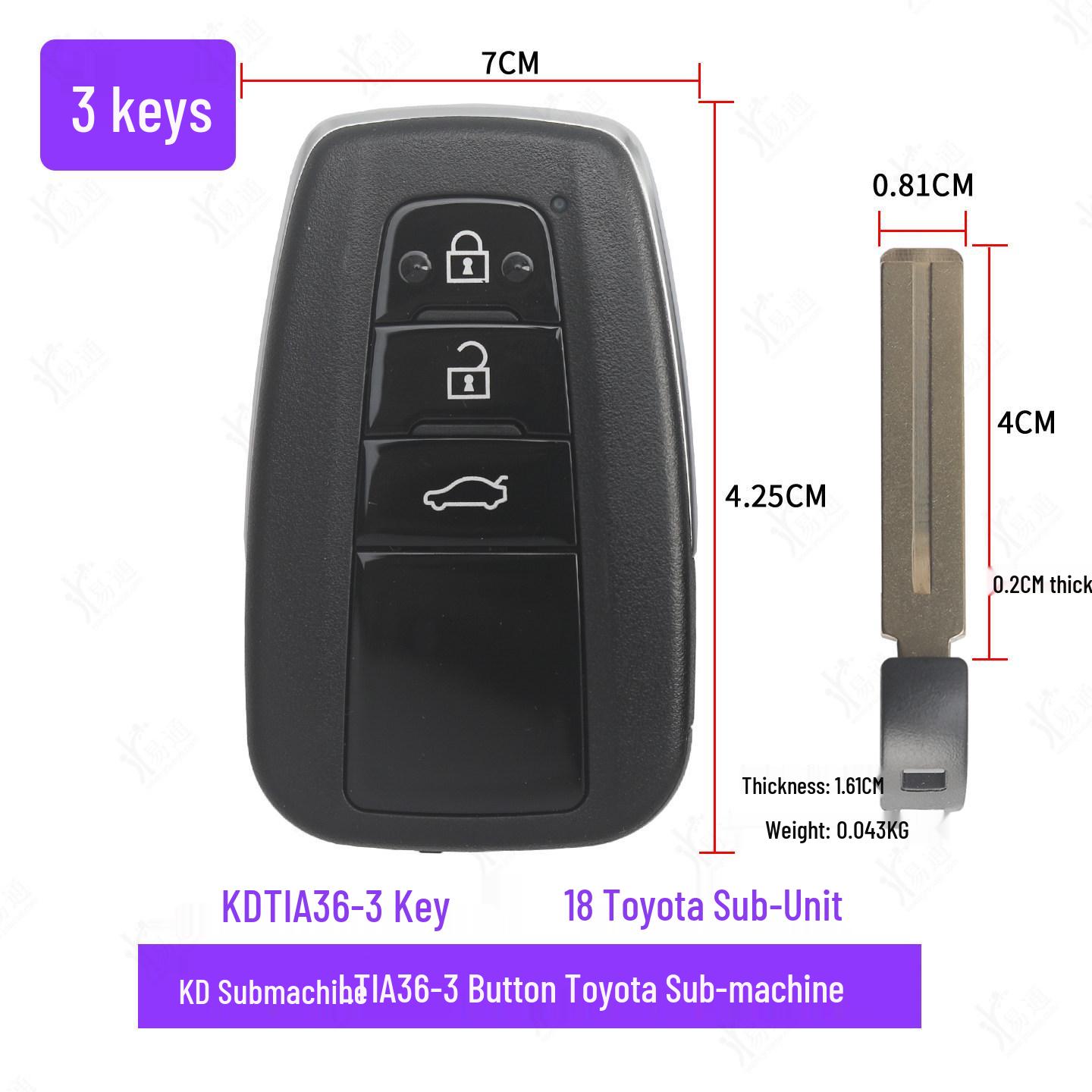 

KD TIA36-4-кнопочный смарт-ключ-карта для новых моделей Toyota 8A 4D Пульт дистанционного управления X3