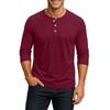 Men's Henley Neck Raglan Sleeve Three Quarter Length Shirt Button Placket Casual Lightweight Soft Fabric Top