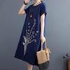 Embroidered A-line Short Sleeve Retro Dress - 2026 Summer Plus Size Loose Fit