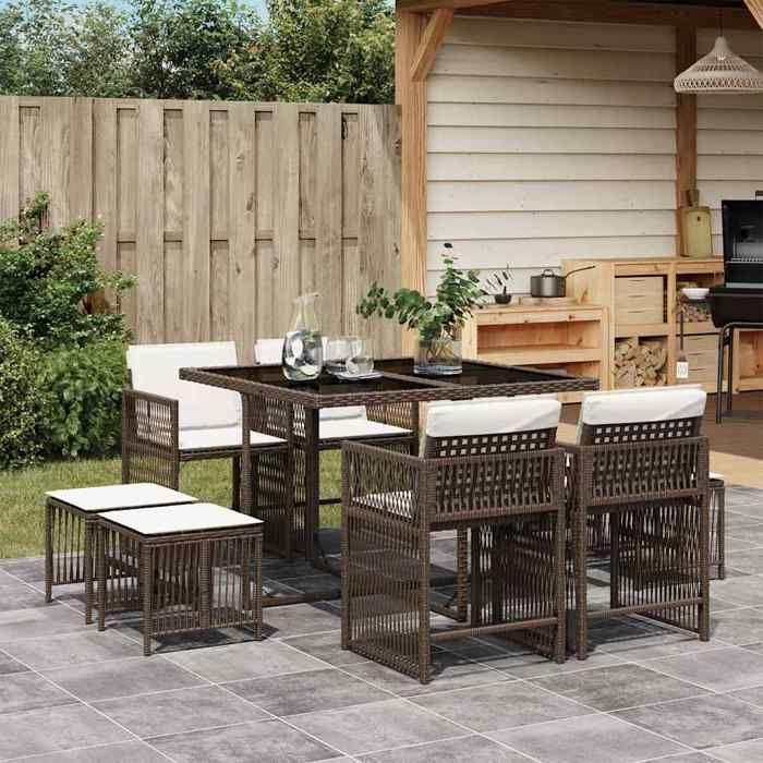 VidaXL Garden Dining Set and Cushions 9 Pcs Brown Poly Rattan 3211677