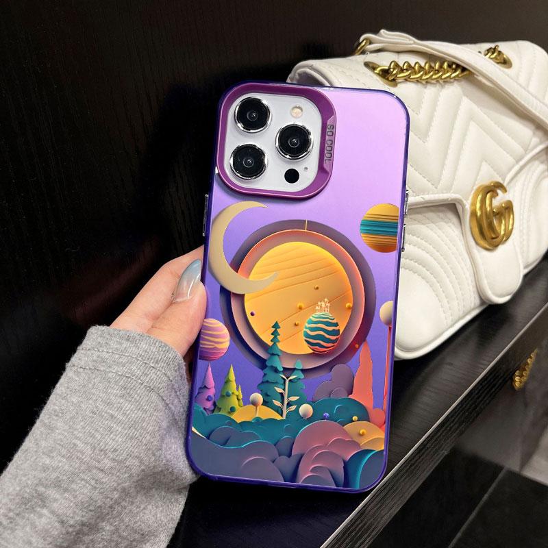 Rainbow Illustration Art Phone Case For Iphone 15 14 Pro Max Plus 13 Mini 12 11 Pro Max Luxury Shockproof Matte Laser Back Cover