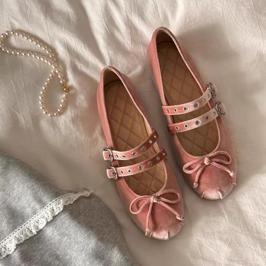 

Fashion IPPEUM Red Velvet Ballet Flats Shoes Round Toe Bow Ballerinas Zapatos Mujer Women Mary Janes 250 розовый