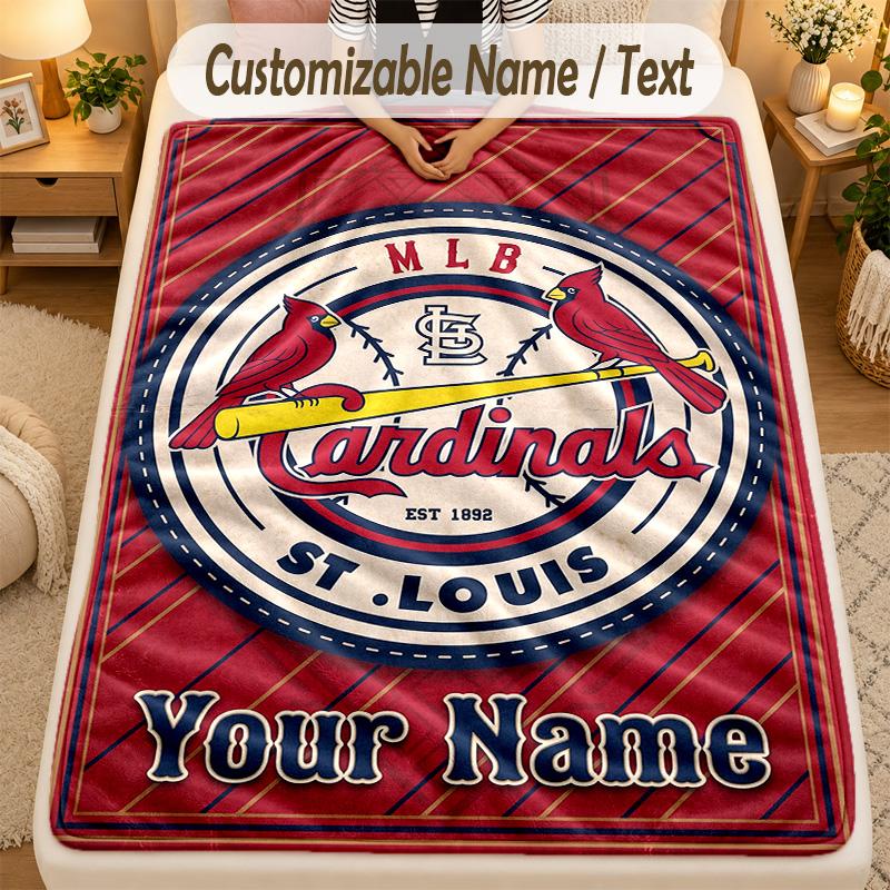 Flannel BlanketSt. Louis Cardinals Custom Name Text Personalized Soft Warm Throw Blanket Home Decor Gift