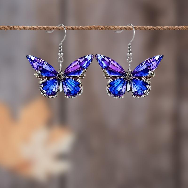 2D Flat Purple and Colored Butterfly Elements Dangle Earrings Lightweight Colorful Earrings for Women Jewelry Gifts Acrylic Material