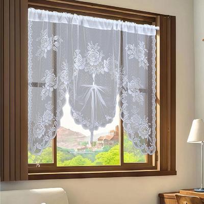 European-style White Half-panel Coffee Silk Lace Curtain Partition with Double Layers of Curtains