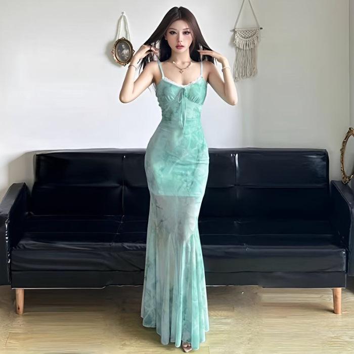 Plus Size Lace Trim Fishtail Camisole Dress - Slimming Summer Design S