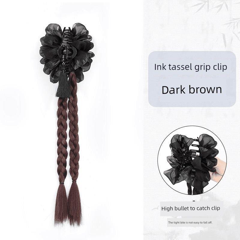 

Новые китайские косы, женские косы с кисточками цвета чернил, косы в рубчик, длинная коса, искусственные волосы, парик, хвост, свободная клипса, аксессуары для волос Light ink clear rhyme [dark brown] -50cm