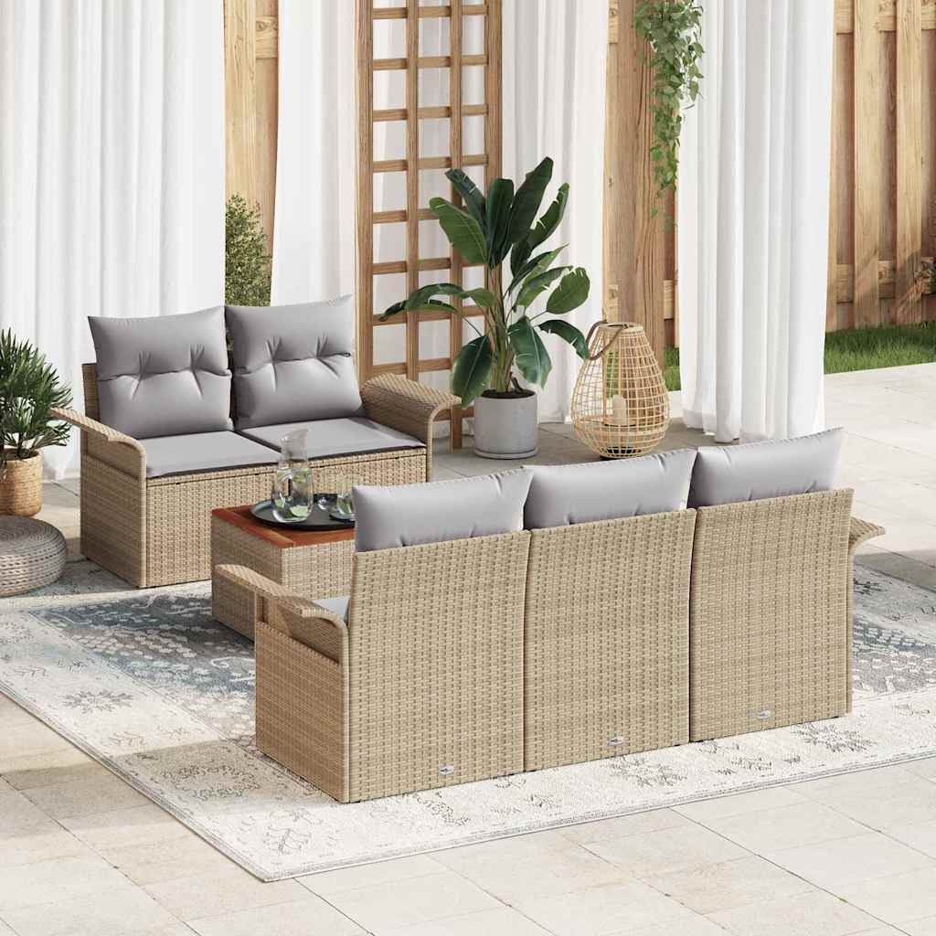 Garden Sofa Set with Cushions 6 Pcs Beige Poly Rattan