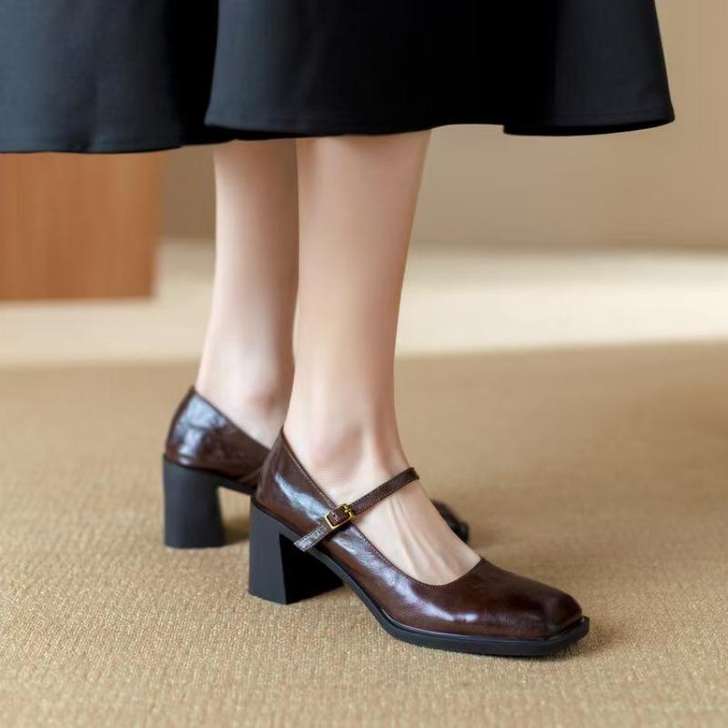 Fashion Retro Cozy Thick Heels Spring Autumn Buckle Pumps Women's 2024 Shoes French Simple Shoes on Heel 5CM Korea Style Sheepskin Pumps