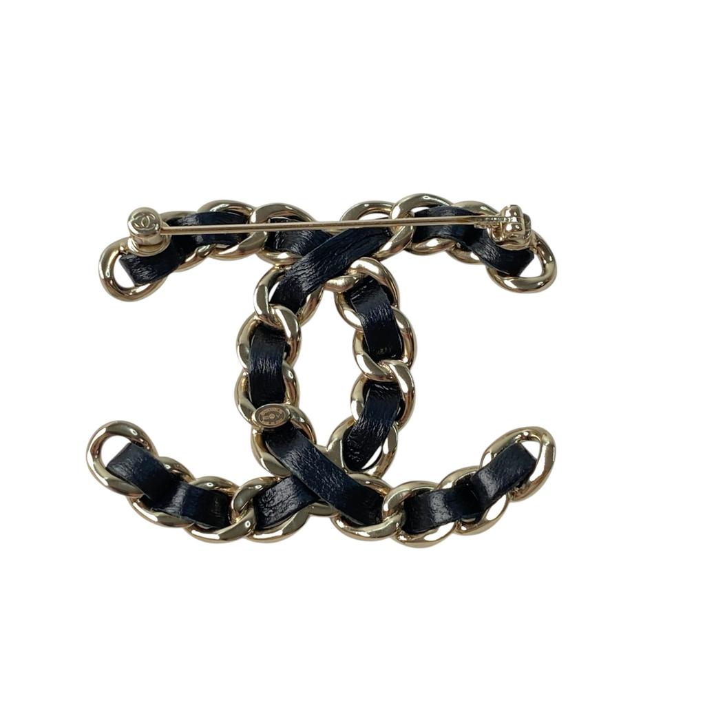 Used CHANELBrooch Black/gold Leather Women