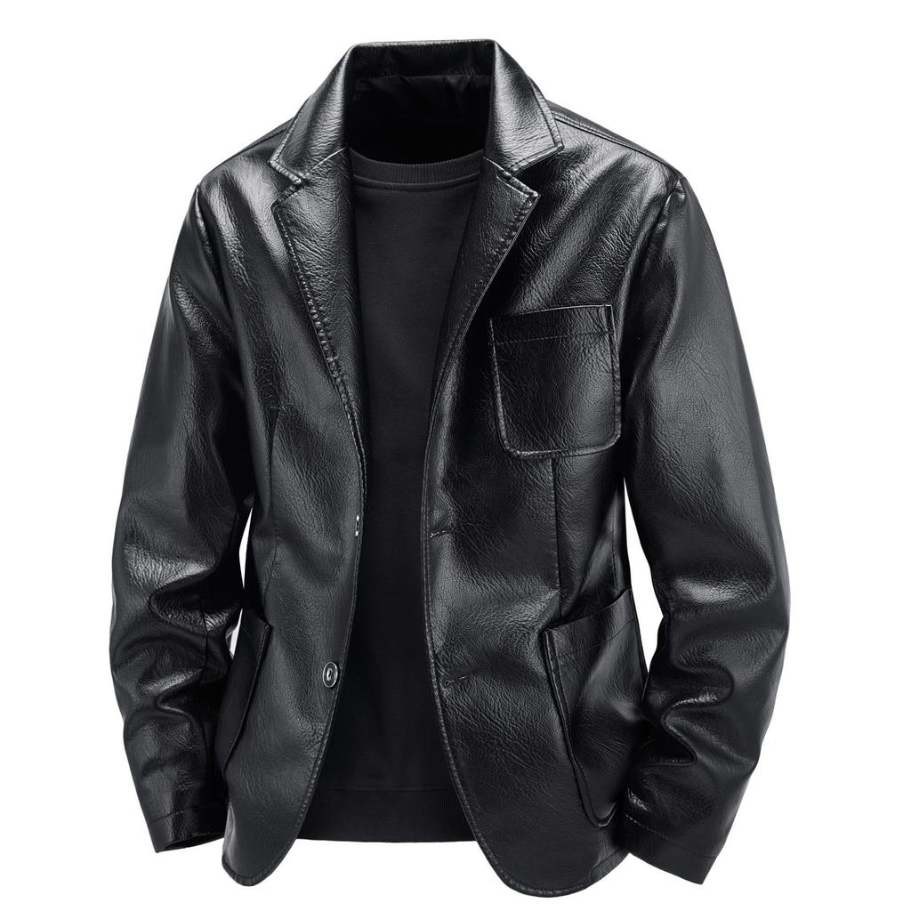 Leather jacket spring and autumn suit men's leather jacket slim-fitting thin casual small suit jacket trendy