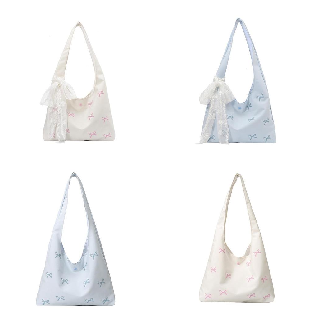 Canvas Tote Bag With Butterfly Knot Print For Daily School And Commuting Use