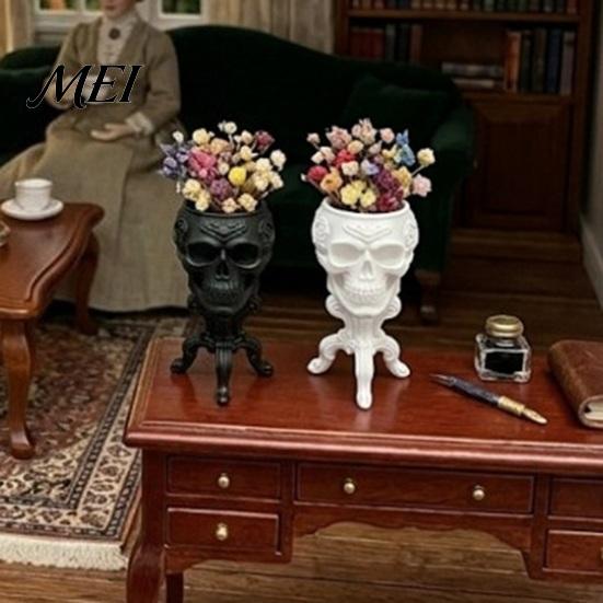 Retro Flower Pots Mini Gothic Skull Planter Pot, 3D Printed Creepy Flowerpot, Decorative Succulents Plants Container, Desk Decoration for Halloween