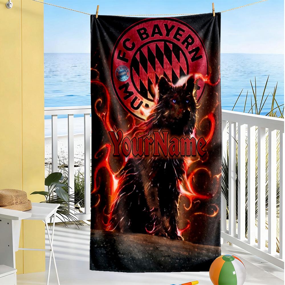 Asciugamano da Spiaggia Personalizzabile con Nome Bayern Monaco Microfibra Morbidissima Tessuto Asciugatura Rapida Portatile per Nuoto Spiaggia Campeggio Viaggio Accessori da Spiaggia Palestra