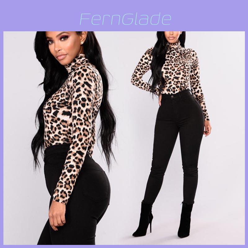 Elegant Women Ladies Leopard Pattern High Neck Loose Fit Casual Tshirt Blouse Top In Vibrant Colors