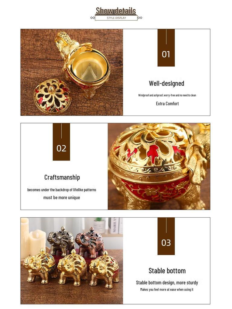 European Style Elephant Incense Burner Table Ornament