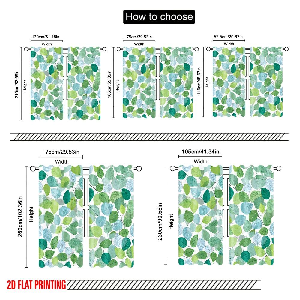 2pcs,2D Plane Printing Curtains Digital Printed Green Leafy Vines Versatile Durable Polyester (without Rod) Room Decor for